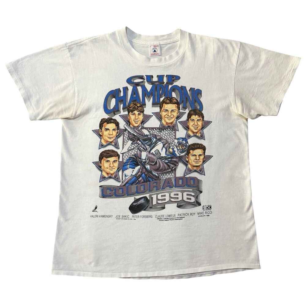 Vintage 1996 Colorado Avalanche Stanley Cup Champions Caricature Graphic Shirt L